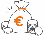 Ilustração de um saco com moedas e com cifrão inscrito.