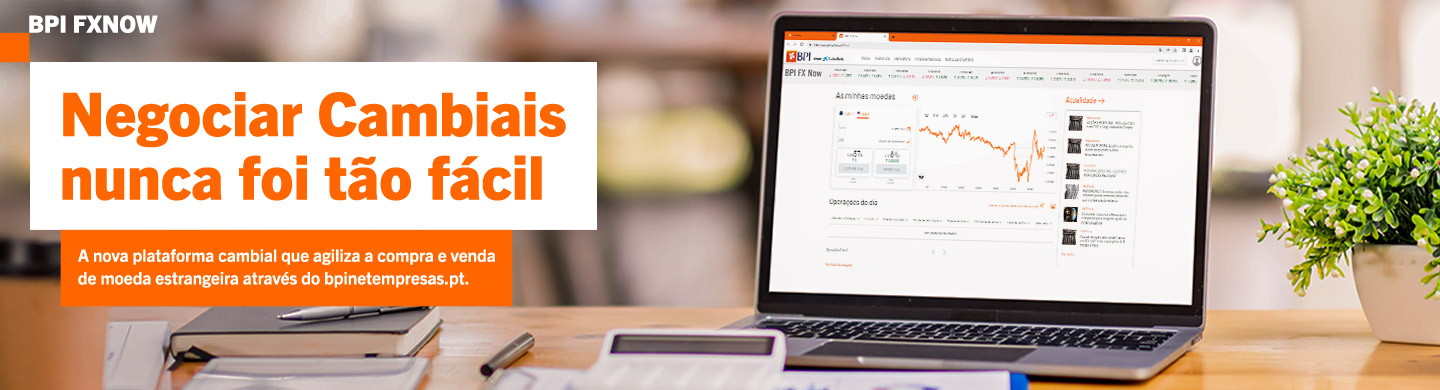 Computador na página da Plataforma Cambial BPI FX Now.