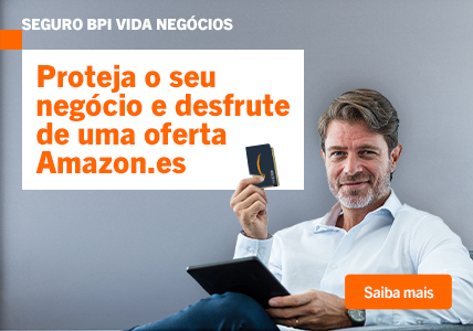 Info: Empresário com o voucher da amazon que o BPI está a oferecer na contratação do Seguro Vida Negócios.