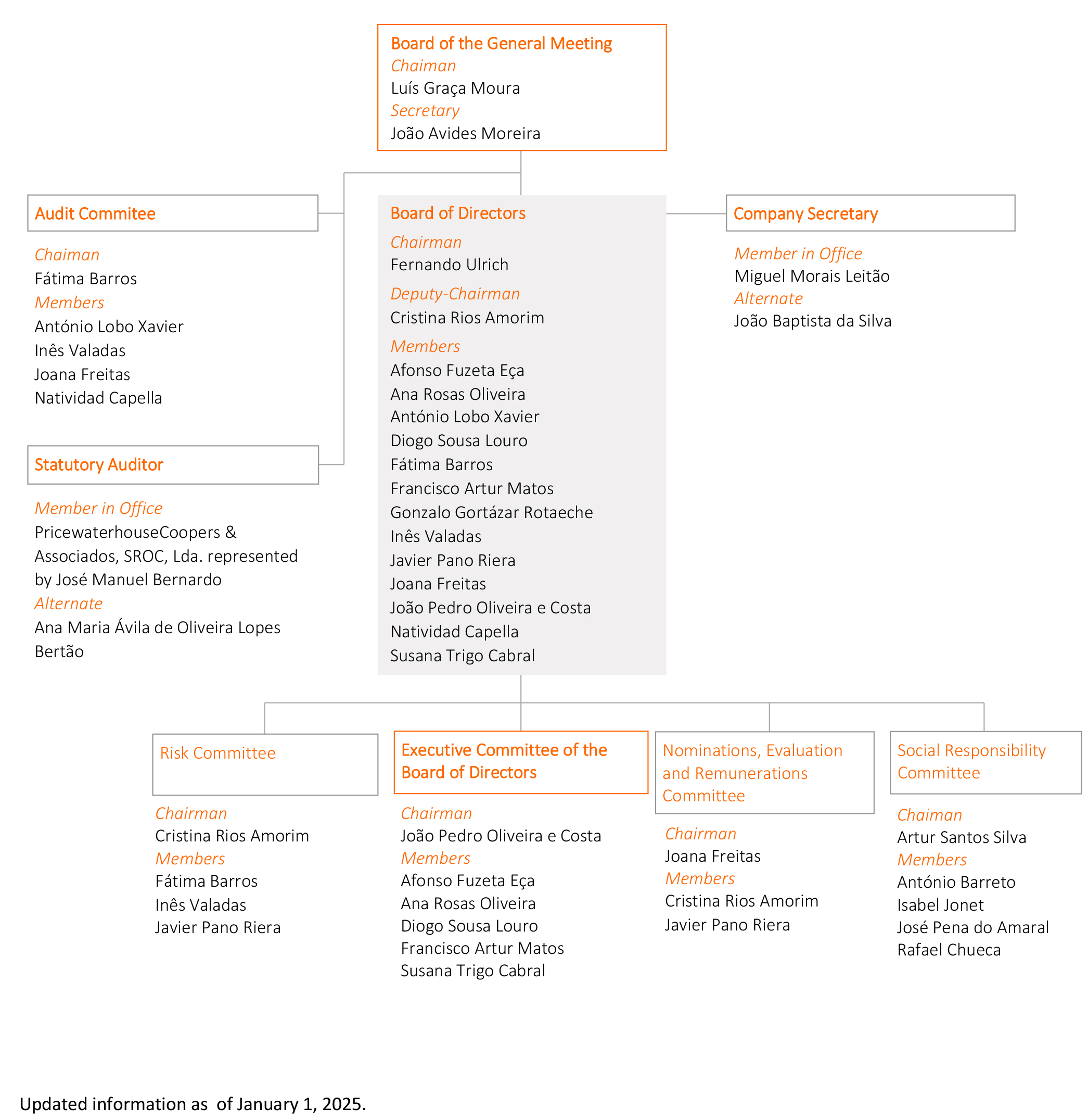 Banco BPI's Governing Bodies Chart.